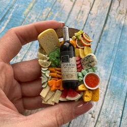 magnet miniature charcuterie board with wine