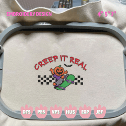 creep it real embroidery design, halloween embroidery design, spooky retro embroidery design, retro halloween