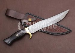 dk- premium damascus bowie hunting knife - hand-forged excellence gift forged damascus steelknife with bull horn handle