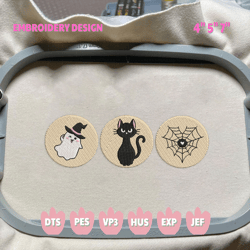 trendy spooky seasons embroidery machine design, cat ghost cookies embroidery design, halloween spooky vibes embroidery file