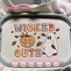 wicked cute embroidery design, spooky halloween embroidery design, retro pumpkin face halloween embroidery machine file
