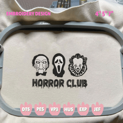 creepy movie embroidery file, halloween movie club embroidery design, horror club embroidery design