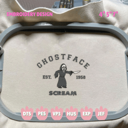 ghost face craft embroidery design, scary halloween embroidery file, horror scream embroidery machine design
