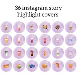 36 food and drinks instagram highlight icons. purple instagram highlights images. groceries instagram highlights covers