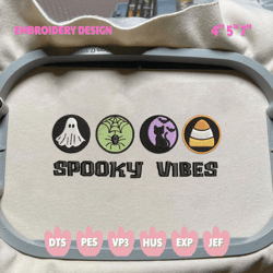 spooky vibes embroidery machine design, halloween round sign embroidery machine design, pumpkin cat ghosts embroidery design