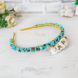 turquoise december birthstone jewelry gift for women, gemstone headband, bridal bling headpiece, jeweled teal hair piece