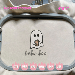 spooky halloween embroidery file, spooky coffee embroidery file, boba boo embroidery machine design