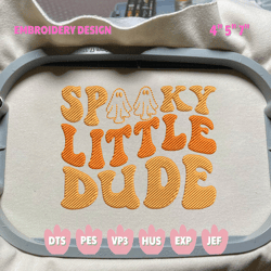 spooky little dude embroidery design, spooky halloween embroidery machine design, hello spooky 3 sizes, format exp, dst, jef, pes