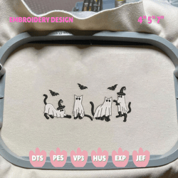 boho halloween embroidery machine file, spooky halloween embroidery deisgn, cute ghost cat embroidery design