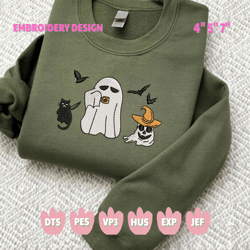 cute ghost latte cup embroidery design, halloween movie drink embroidery machine file, movie coffee cup
