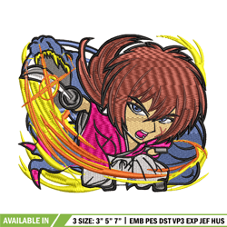 himura kenshin embroidery design, himura kenshin embroidery, logo design, anime design, anime shirt, digital download