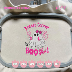 pink cute ghost embroidery design, breast cancer is boo sheet halloween cancer awareness embroidery machine file, halloween cancer warrior embroidery file