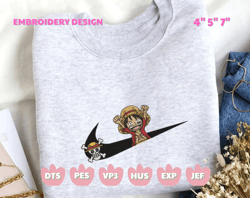 inspired anime embroidered sweatshirt, nike x luffy embroidered sweatshirt, custom anime embroidered hoodie, inspired anime embroidered crewneck, anime embroidered gift
