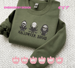 halloween squad embroidery design, happy halloween embroidery design, retro trendy fall slenderman embroidery file, spooky vibes machine embroidery file