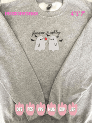 cute ghost couple embroidery design, customized halloween embroidery machine design, custom embroidery