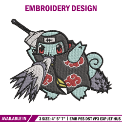 squirtle kisame embroidery design, pokemon embroidery, anime design, embroidery file, digital download, embroidery shirt