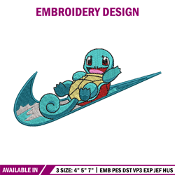 squirtle nike embroidery design, pokemon embroidery, embroidery file, anime design, anime shirt, digital download