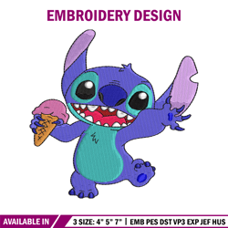 stitch with ice cream  embroidery design, cartoon embroidery, logo design, embroidery file, logo shirt, digital download