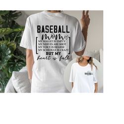 baseball mom shirt heart is full shirt, baseball shirt for mom, funny baseball mom shirt, unisex, baseball mom life shir