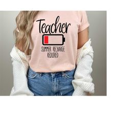 teacher summer recharge required unisex tshirt - cute teacher tees - graphic shirts - summer vacation t shirts - end of