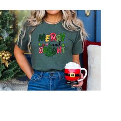 meryy and bright shirt, christmas shirt, christmas shirts for women, christmas women,merry christmas shirt, christmas t-