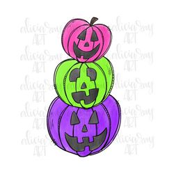 jack o lantern pumpkin stack sublimation png design | halloween | hand drawn digital art download | girl | happy hallowe