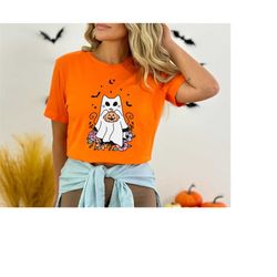 floral ghost cat halloween t-shirt, halloween ghost t-shirt, halloween shirt, ghost shirt, halloween ghost cat design