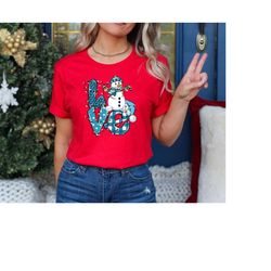 love snowman t-shirt, christmas snowman t-shirt, christmas t-shirt, holiday apparel, cute snowman shirt