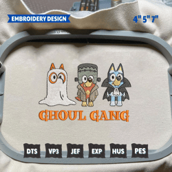 blue dog halloween embroidery design, ghoul gang embroidery design, horror halloween embroidery machine design