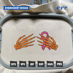 skeleton hand embroidery design, support cancer embroidery design, in october we were pink embroidery design, pink ribbon embroidery design