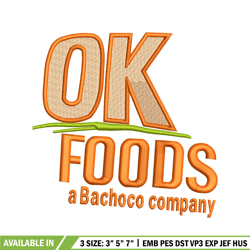 ok foods embroidery design, ok foods logo embroidery, logo design, embroidery file, logo shirt, digital download.