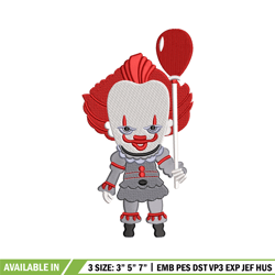 pennywise chibi embroidery design, horror embroidery, embroidery file,embroidery shirt, emb design, digital download