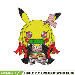 pikachu nezuko demon embroidery design, pokemon embroidery, logo design, anime design, anime shirt, digital download