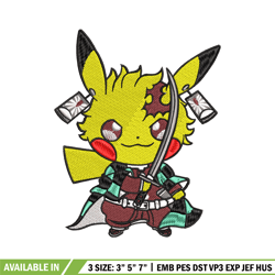 pikachu tanjiro demon embroidery design, pokemon embroidery, logo design, anime design, anime shirt, digital download