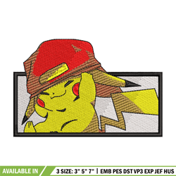 pikachu wear a hat embroidery design, pokemon embroidery, embroidery file, anime design, anime shirt, digital download