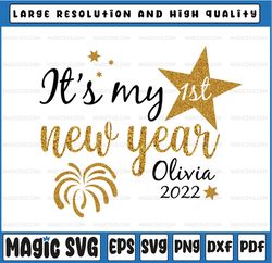 personalized happy new year png, my first new year baby gift png, cute baby png, new years baby png for boy or girl, 1st