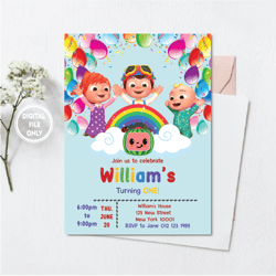 personalized file cocomelon birthday invitation- instant download png file only