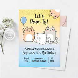 personalized file cat birthday invitation png, cat theme birthday invitation png, are you kitten me birthday, invitation