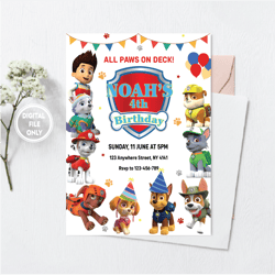 personalized file paw party invite puppy invitation pawty patrol birthday invitation puppy invite png file only