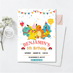 personalized file pokemon birthday invitation pokemon birthday party pikachu invitation png file only