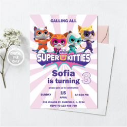 personalized file super kitties invite superkitty birthday superkitties party kitten invitation cute invite png file