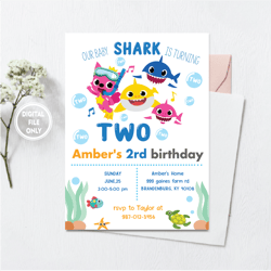 personalized file baby shark invitation, baby shark birthday invitation for girl, baby shark girl party, baby shark part