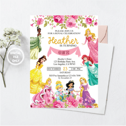 personalized file princess first birthday invitation royal rose girl celebration invite custom printable instant