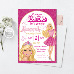 personalized file doll pink sparkle birthday invitation | doll invitation | princess themed party | girl party invite |