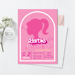 personalized file doll pink birthday invitation digital | doll invitation | princess themed party | girl party invite |