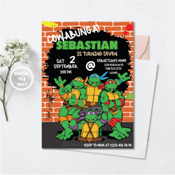 personalized file tmnt birthday invitation |turtle invitation | ninja turtle themed party | boy party invite | boys edit