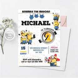 personalized file minions invitation | kids invitation | digital party invite | modern birthday printable | png file