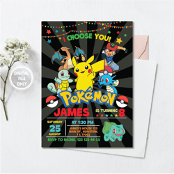 personalized file printable birthday invitation | pikachu invite | editable invitation | pokemon birthday invite |
