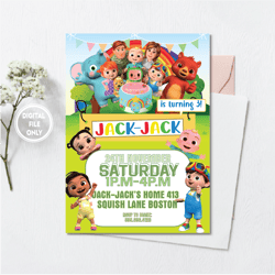 personalized file cocomelon birthday invitation boy, birthday cocomelon invitation, birthday party invitation, birthday