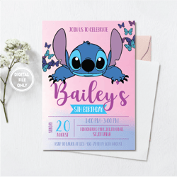 personalized file stitch birthday invitation, printable birthday party invitations, digital kids party invite, digital